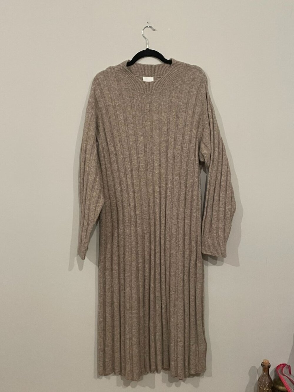 H&M Women’s Medium Beige Melange Rib-Knit Ankle-Length Sweater Dress